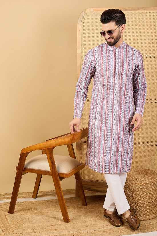 Ethnic Bay White Viscose Rayon Geometric Embroidered Straight Chikankari Kurta MKU1033