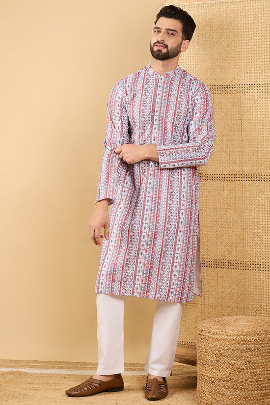 Ethnic Bay White Viscose Rayon Geometric Embroidered Straight Chikankari Kurta MKU1033