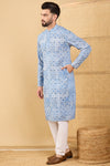 Ethnic Bay Blue Viscose Rayon Geometric Embroidered Straight Chikankari Kurta MKU1036