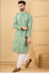 Ethnic Bay Green Viscose Rayon Bandhani Embroidered Straight Chikankari Kurta MKU1037