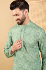 Ethnic Bay Green Viscose Rayon Bandhani Embroidered Straight Chikankari Kurta MKU1037