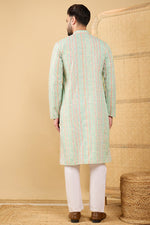 Ethnic Bay Green Viscose Rayon Striped Embroidered Straight Chikankari Kurta MKU1040