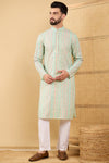 Ethnic Bay Green Viscose Rayon Striped Embroidered Straight Chikankari Kurta MKU1040