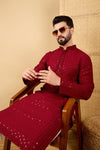 Ethnic Bay Maroon Viscose Rayon Solid Embroidered Straight Chikankari Kurta MKU1043