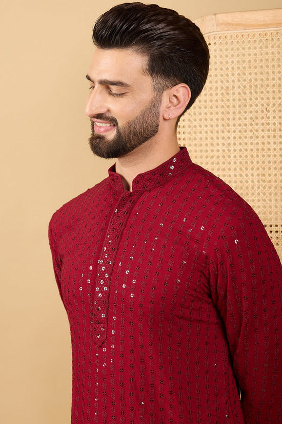 Ethnic Bay Maroon Viscose Rayon Solid Embroidered Straight Chikankari Kurta MKU1043