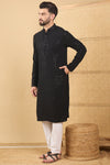 Ethnic Bay Black Viscose Rayon Solid Embroidered Straight Chikankari Kurta MKU1047