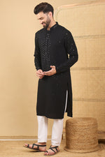 Ethnic Bay Black Viscose Rayon Solid Embroidered Straight Chikankari Kurta MKU1047