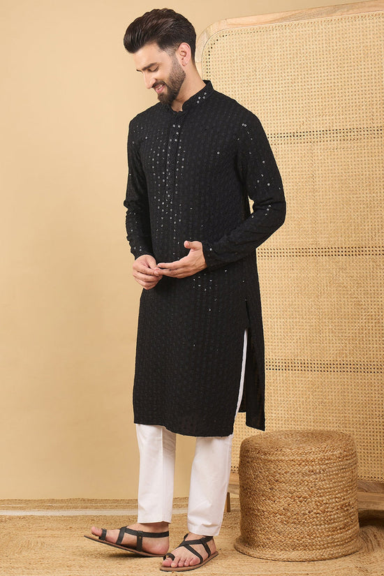 Ethnic Bay Black Viscose Rayon Solid Embroidered Straight Chikankari Kurta MKU1047