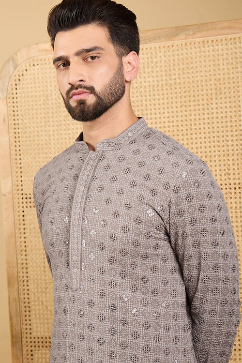 Ethnic Bay Grey Viscose Rayon Solid Embroidered Straight Chikankari Kurta MKU1049