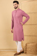 Ethnic Bay Mauve Viscose Rayon Solid Embroidered Straight Chikankari Kurta MKU1051