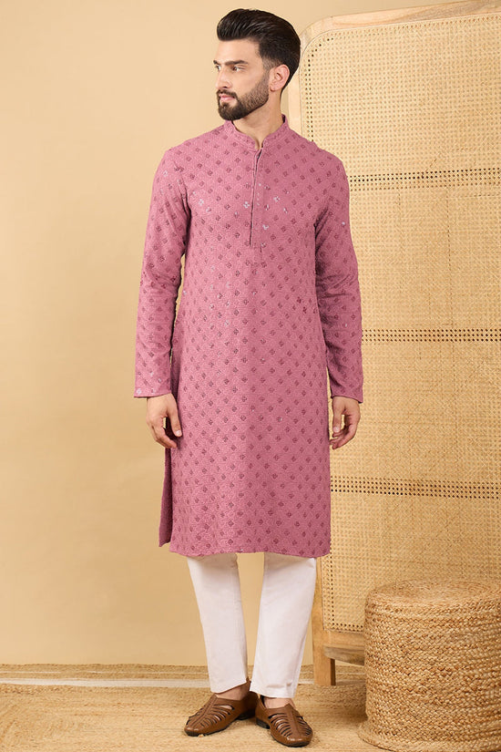 Ethnic Bay Mauve Viscose Rayon Solid Embroidered Straight Chikankari Kurta MKU1051