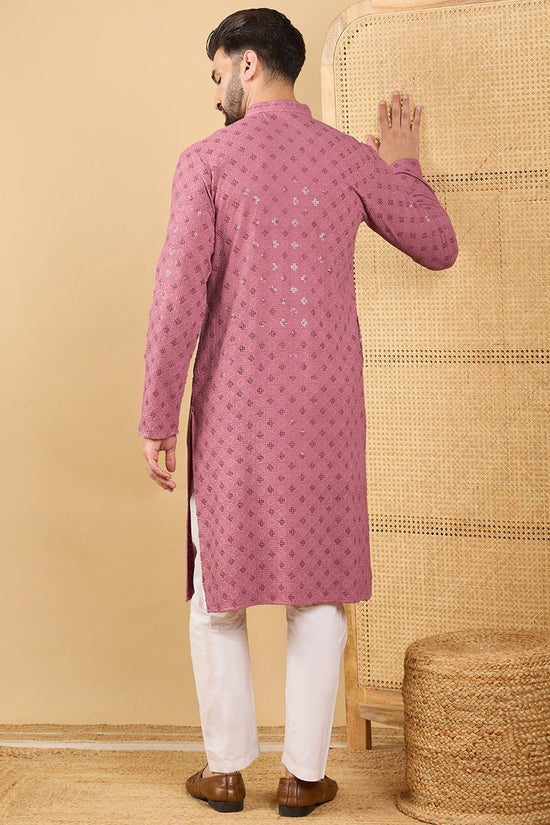 Ethnic Bay Mauve Viscose Rayon Solid Embroidered Straight Chikankari Kurta MKU1051