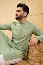 Ethnic Bay Green Viscose Rayon Solid Embroidered Straight Chikankari Kurta MKU1053