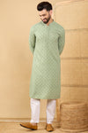 Ethnic Bay Green Viscose Rayon Solid Embroidered Straight Chikankari Kurta MKU1053