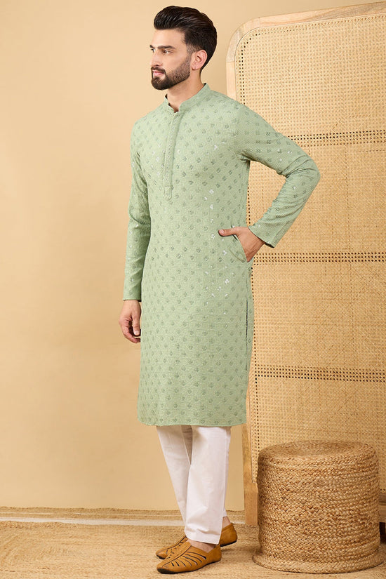 Ethnic Bay Green Viscose Rayon Solid Embroidered Straight Chikankari Kurta MKU1053