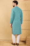 Ethnic Bay Turquoise Blue Viscose Rayon Solid Embroidered Straight Chikankari Kurta MKU1056