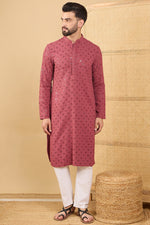 Ethnic Bay Red Viscose Rayon Solid Embroidered Straight Chikankari Kurta MKU1057