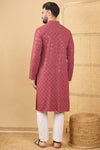 Ethnic Bay Red Viscose Rayon Solid Embroidered Straight Chikankari Kurta MKU1057