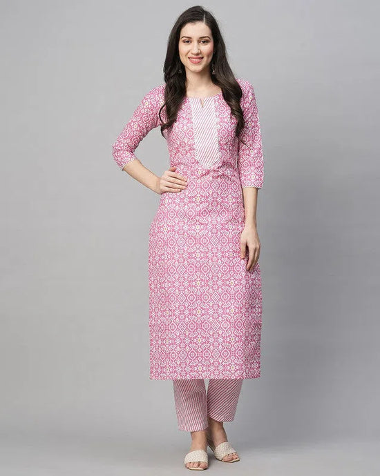 Navyaa Women's Printed Pink Cotton Blend Kurta Pant Set-ML-SN01-KP-PINK-S