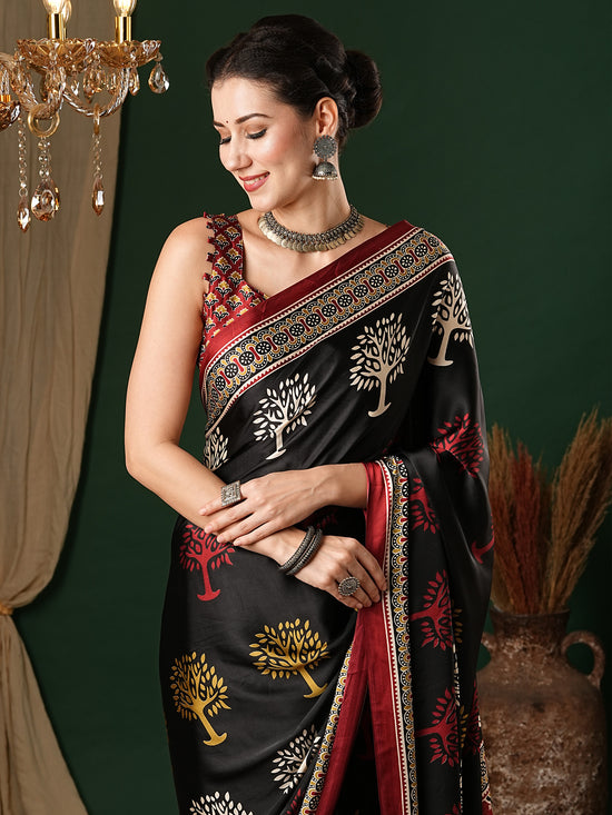 Saree Mall Women's Crepe Black Printed Designer Saree With Blouse Piece-MOHAR201B