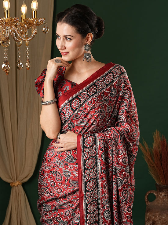 Saree Mall Women's Crepe Maroon Printed Designer Saree With Blouse Piece-MOHAR202A