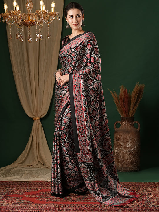 Saree Mall Women's Crepe Black Printed Designer Saree With Blouse Piece-MOHAR203B