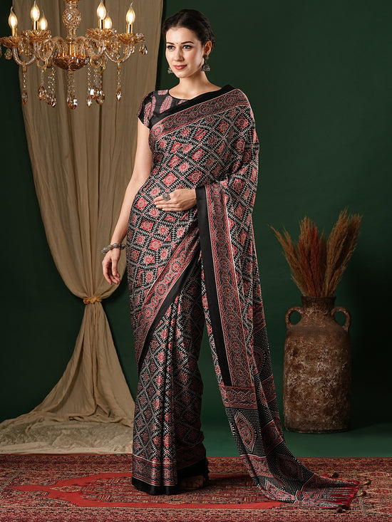 Saree Mall Women's Crepe Black Printed Designer Saree With Blouse Piece-MOHAR203B