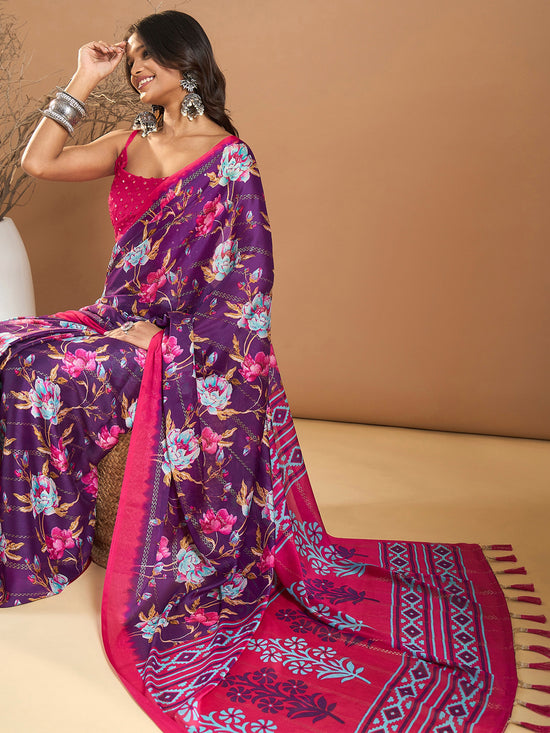 Saree Mall Women's Georgette Purple Printed Designer Saree With Blouse Piece-MOHINI102