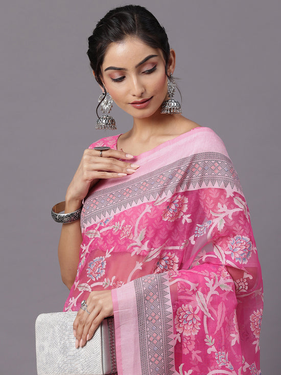 Saree Mall Women's Brasso Pink Printed Designer Saree With Blouse Piece-MRCALB105