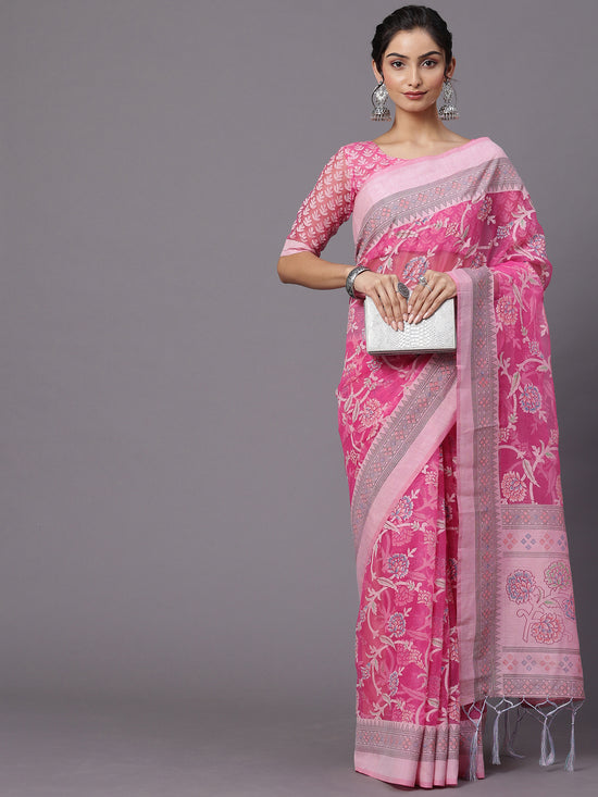 Saree Mall Women's Brasso Pink Printed Designer Saree With Blouse Piece-MRCALB105