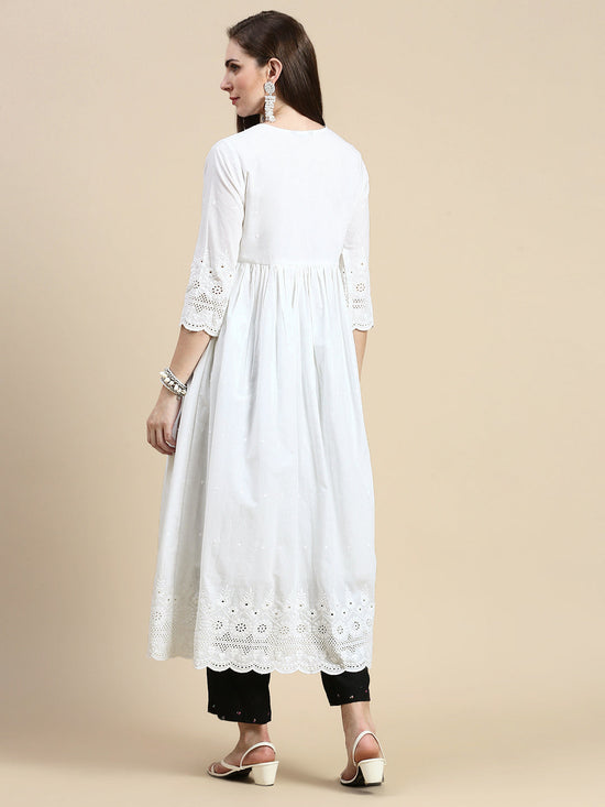 Women Floral White Anarkali Kurta-MRF-1295-White