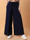 Women Navy Blue Solid Pleated Loose Fit Trouser-MRF-186-Navyblue