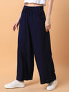 Women Navy Blue Solid Pleated Loose Fit Trouser-MRF-186-Navyblue