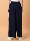 Women Navy Blue Solid Pleated Loose Fit Trouser-MRF-186-Navyblue