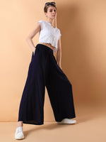 Women Navy Blue Solid Pleated Loose Fit Trouser-MRF-188-Navyblue