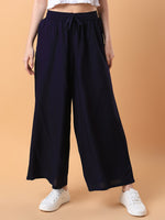 Women Navy Blue Solid Pleated Loose Fit Trouser-MRF-188-Navyblue