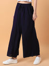 Women Navy Blue Solid Pleated Loose Fit Trouser-MRF-188-Navyblue