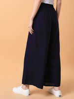 Women Navy Blue Solid Pleated Loose Fit Trouser-MRF-188-Navyblue