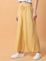 Women Yellow Solid Pleated Loose Fit Trouser-MRF-188-Yellow