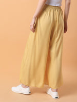 Women Yellow Solid Pleated Loose Fit Trouser-MRF-188-Yellow