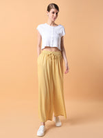 Women Yellow Solid Pleated Loose Fit Trouser-MRF-188-Yellow