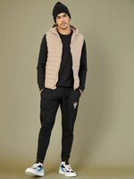 Men Khaki Sleeveless Puffer Hoodie Jacket