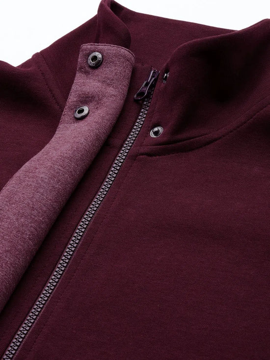 Men's Maroon High Neck Contrast Flap Jacket