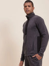 Men's Grey Melange High Neck Contrast Flap Jacket