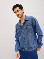 Men Blue Relax Fit Denim Jacket