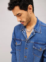 Men Blue Relax Fit Denim Jacket