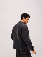 Men Black Washed Relax Fit Denim Jacket