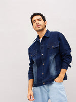 Men Navy Washed Relax Fit Denim Jacket