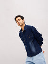 Men Navy Washed Relax Fit Denim Jacket