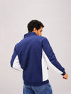 Men Navy & White Color Block Biker Jacket